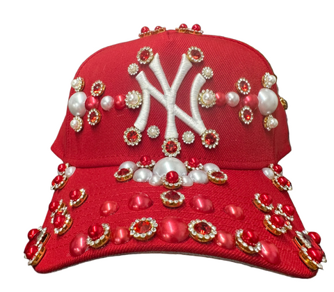 Red NY Rhinestone Snapback