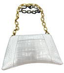 Balenciaga Shiny Embossed Croc Calf Hand Clutch Purse