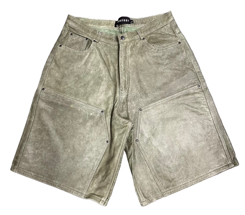 Olive Leather Shorts