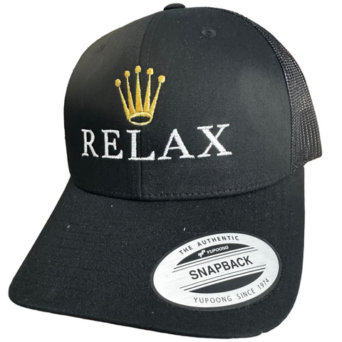 RELAX ALL BLACK TUCKER HAT