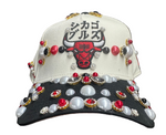 Cream/Black Bulls Rhinestone Snapback