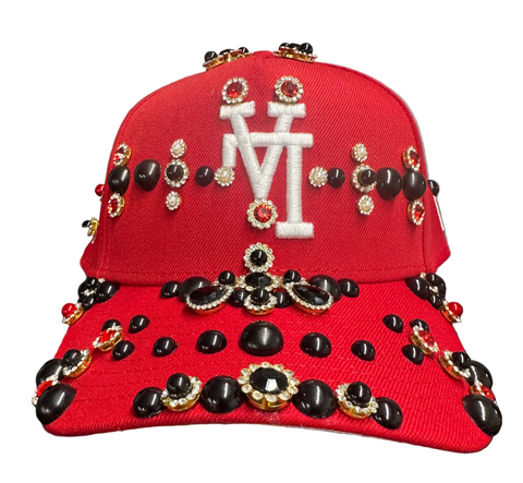 Red Flipped LA Dodgers Rhinestone Snapback
