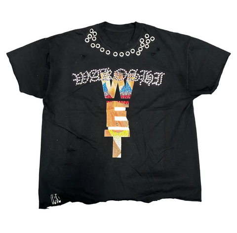 "WET" Distressed Crop Sleeve Tee