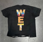 "WET" Distressed Crop Sleeve Tee