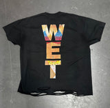 "WET" Distressed Crop Sleeve Tee