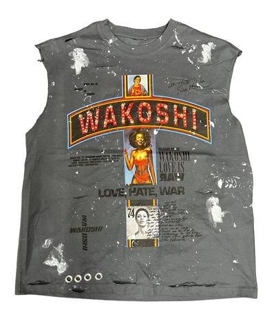 Wakoshi Paint Splatter Sleeveless Tee (Grey)