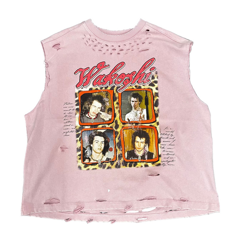 Wakoshi Distressed Sleeveless Crewneck (Pink)