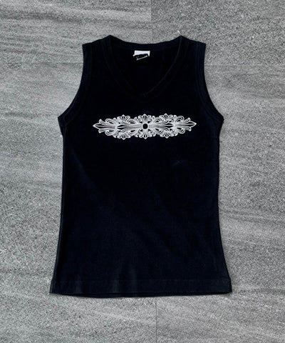 Floral Cross V-neck Tank