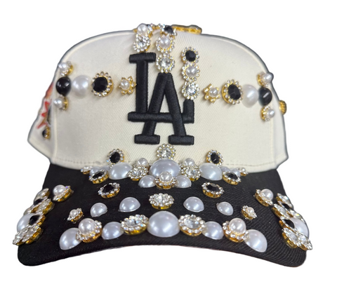 Black and Cream LA Dodgers Rhinestone Snapback