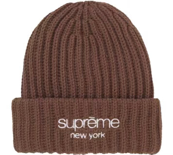 Chunky Rib Classic Logo Beanie (Brown)