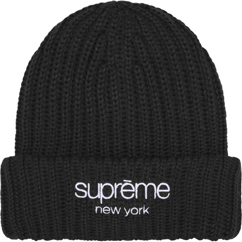 Chunky Rib Classic Logo Beanie (Black)