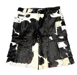 Utility Cowhide Cargo Leather Shorts Black and White