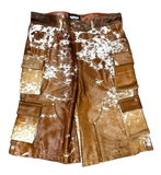 Utility Cowhide Cargo Leather Shorts Tan and White