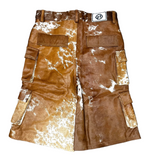 Utility Cowhide Cargo Leather Shorts Tan and White