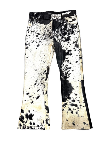 Black Cowhide Flared Leather Pants