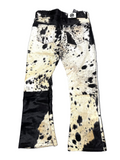Black Cowhide Flared Leather Pants