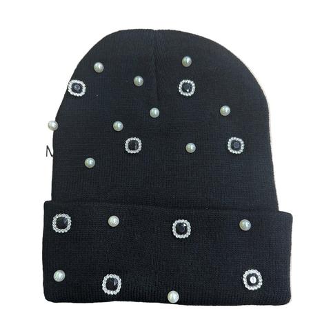 PEARL STUDDED BLACK BEANIE