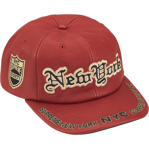 New York Leather 6 Panel Hat Red