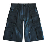Utility Black Cargo Leather Shorts