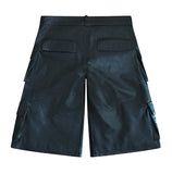 Utility Black Cargo Leather Shorts