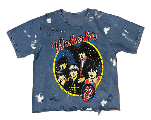 Wakoshi Paint Splatter Distressed Tee (Ocean Blue)