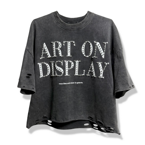 "Art On Display" Rhinestone Distressed Tee (Black)