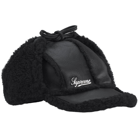 Shearling Lined Earflap Cap (Black)