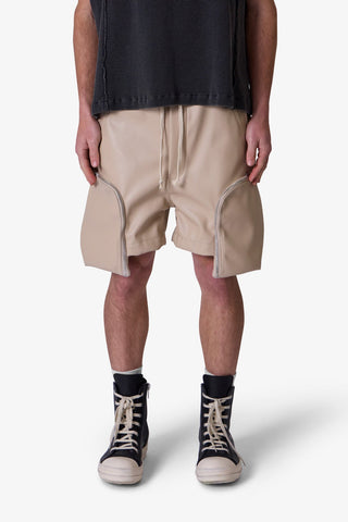 Mnml Leather Pocket Geo Shorts Tan