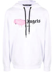 PALM ANGELS PINK SPRAY MIAMI HOODIE IN WHITE