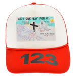 RRR-123 Mens Gods One Way For All Mesh Logo Trucker Hat Red Adjustable Snap