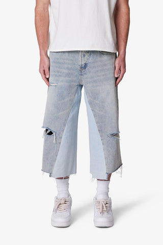 PANELED DENIM SHORTS