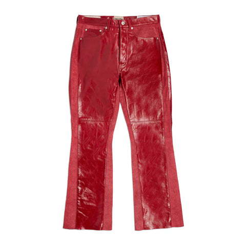 LEATHER BRONCO RED FLARE PANTS
