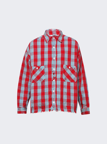 Saint Michael Front Button Checkered Shirt Red and Blue