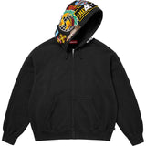 Patches Zip Up Hooded Sweatshirt (Black)