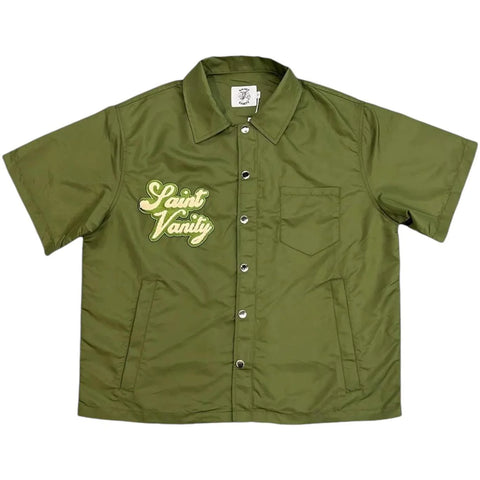 Saint Vanity Nylon Button Up T-Shirt Green
