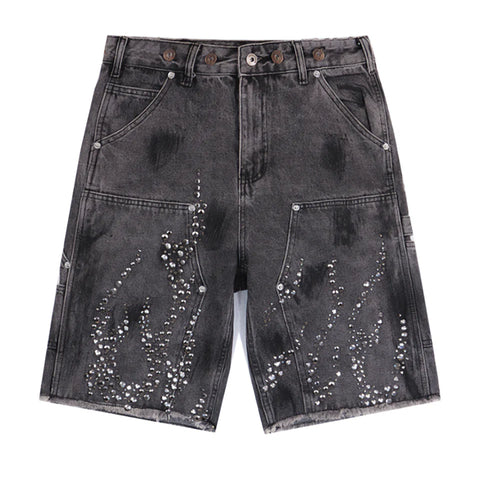 Flame Studded Denim Jean Gray