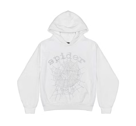 Sp5der OG Rhinestone Logo Hoodie White