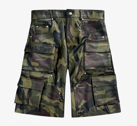 Utility Army Camo Cargo Leather Shorts