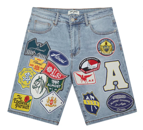 Patchwork Denim Jorts (Washed Blue)