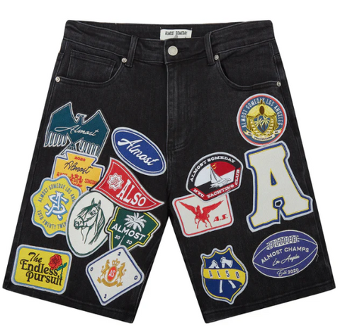 Patchwork Denim Jorts (Washed Black)