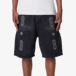 DOUBLE WESTERN JEWEL DENIM SHORTS BLACK