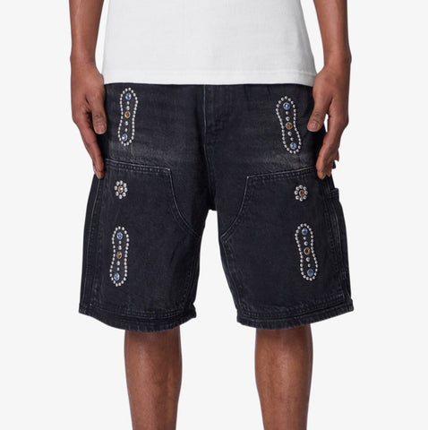 DOUBLE WESTERN JEWEL DENIM SHORTS BLACK