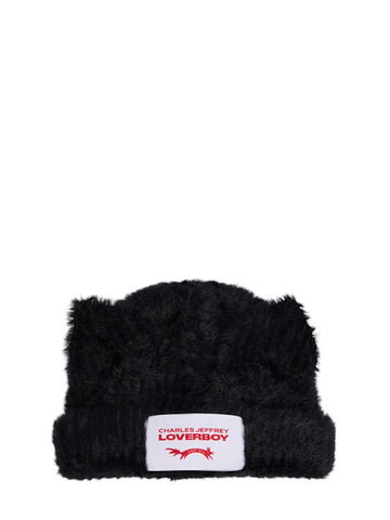 Fluffy Chunky Ears Beanie Black