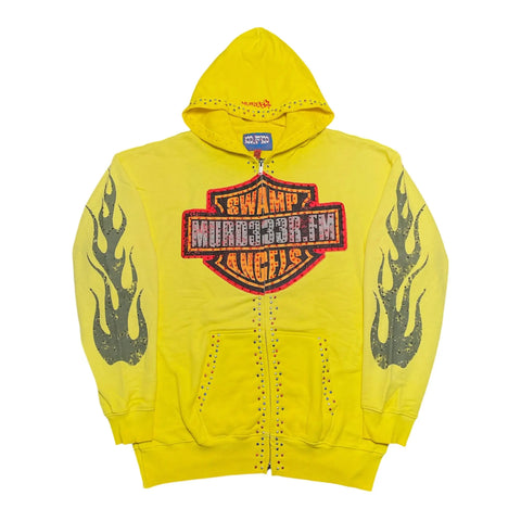 MURD333R.FM 'CHOP333R' YELLOW ZIP UP HOODIE