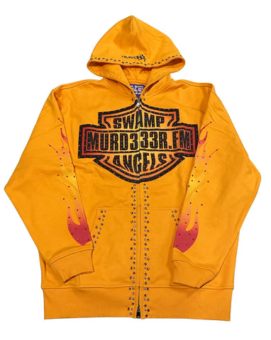 MURD333R.FM 'CHOP333R' ORANGE ZIP UP HOODIE