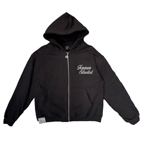 Forever Situated Embroidered Zip Up Jacket Black