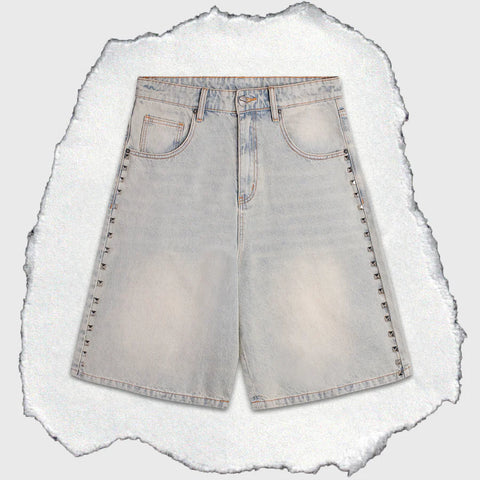 85 STUDDED JORTS [LIGHT WASH]