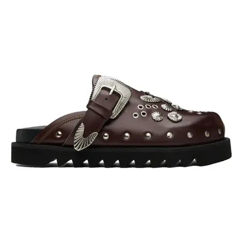 Toga Virilis Leather Mules & Clogs Burgundy