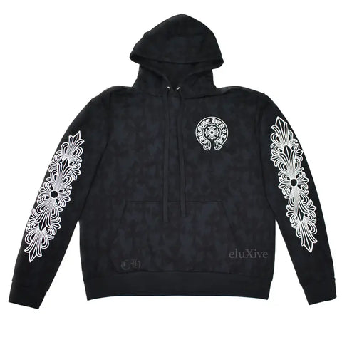 Chrome Hearts Cemetery Crosses Print Horseshoe Hoodie