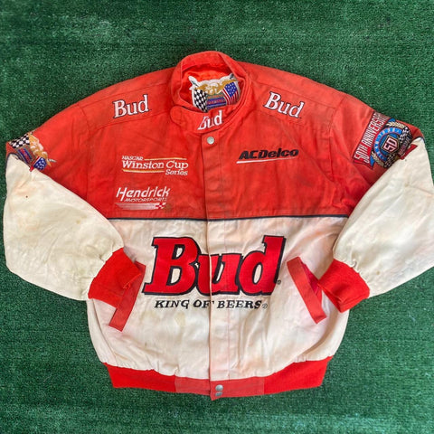 Jeff Hamilton Budweiser Men's Red and White Jacket